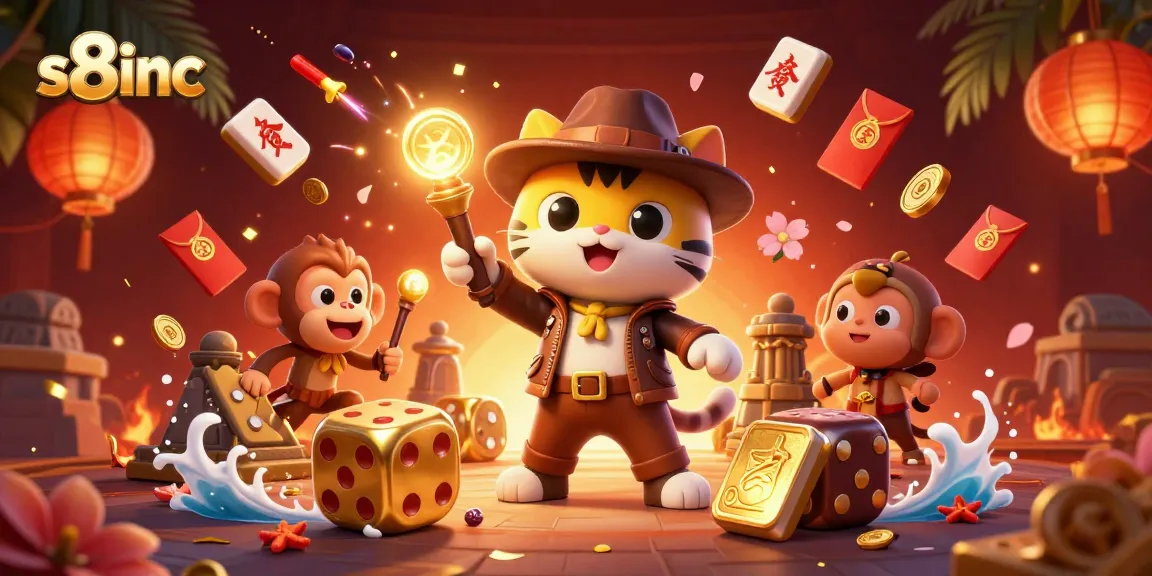 Discover exciting gaming adventures in s8inc with a golden casino artifact surrounded by vibrant elements.
