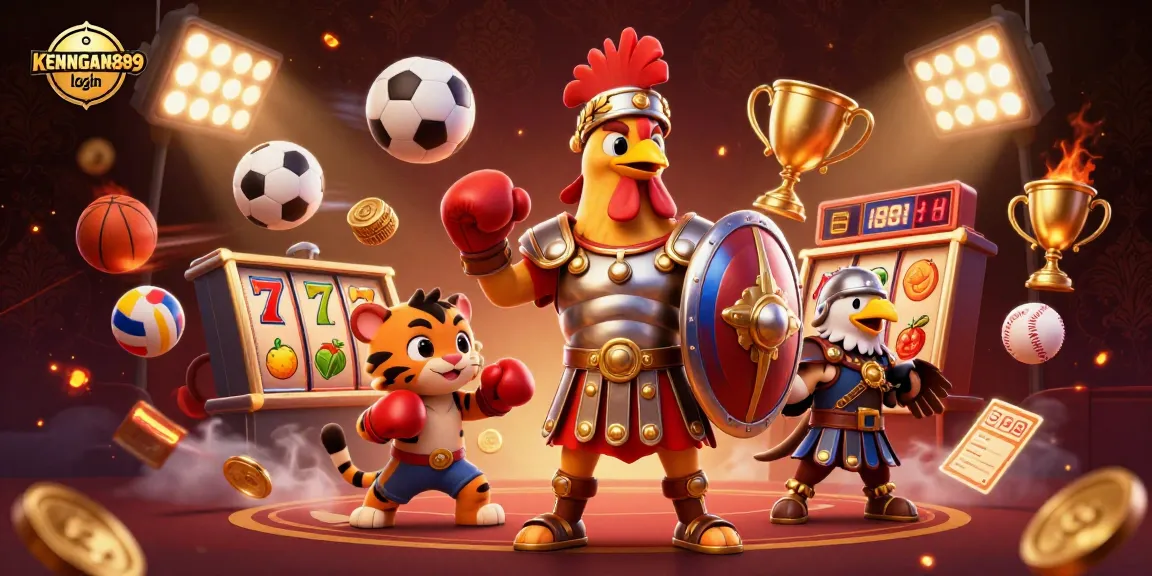 Experience thrilling KENANGAN889 login action in a vibrant casino scene brimming with slot machines and dynamic game elements.