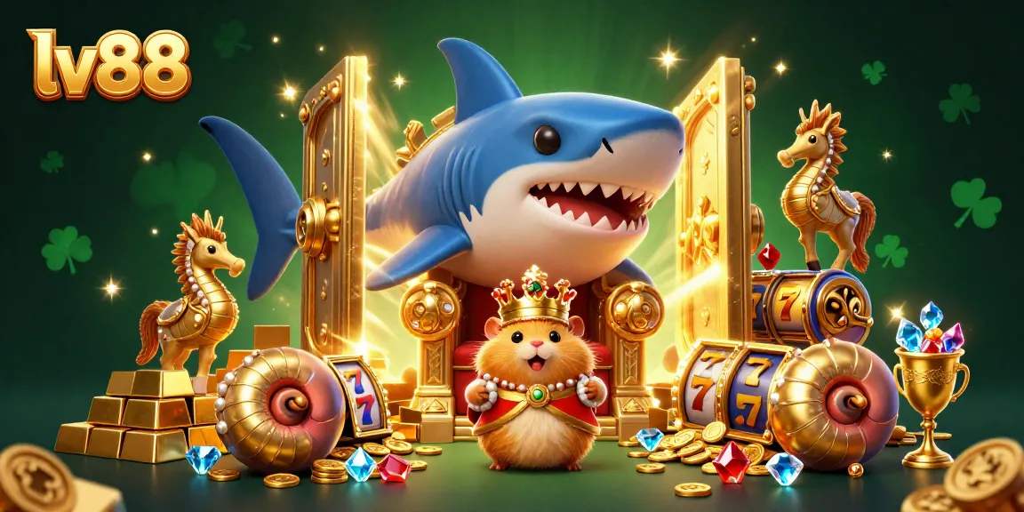 Experience the excitement of gaming at lv88 with vibrant slot themes and a dynamic illustration of treasures.