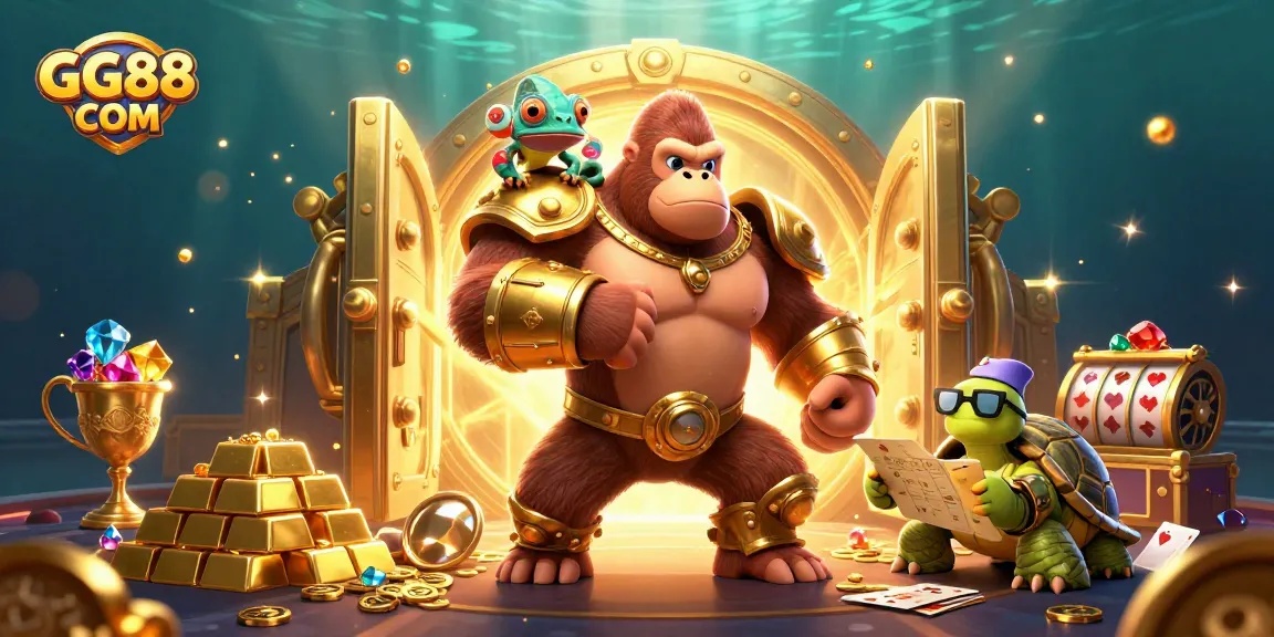 Enjoy rich gameplay at GG88 COM, featuring a powerful gorilla king and dynamic casino elements.
