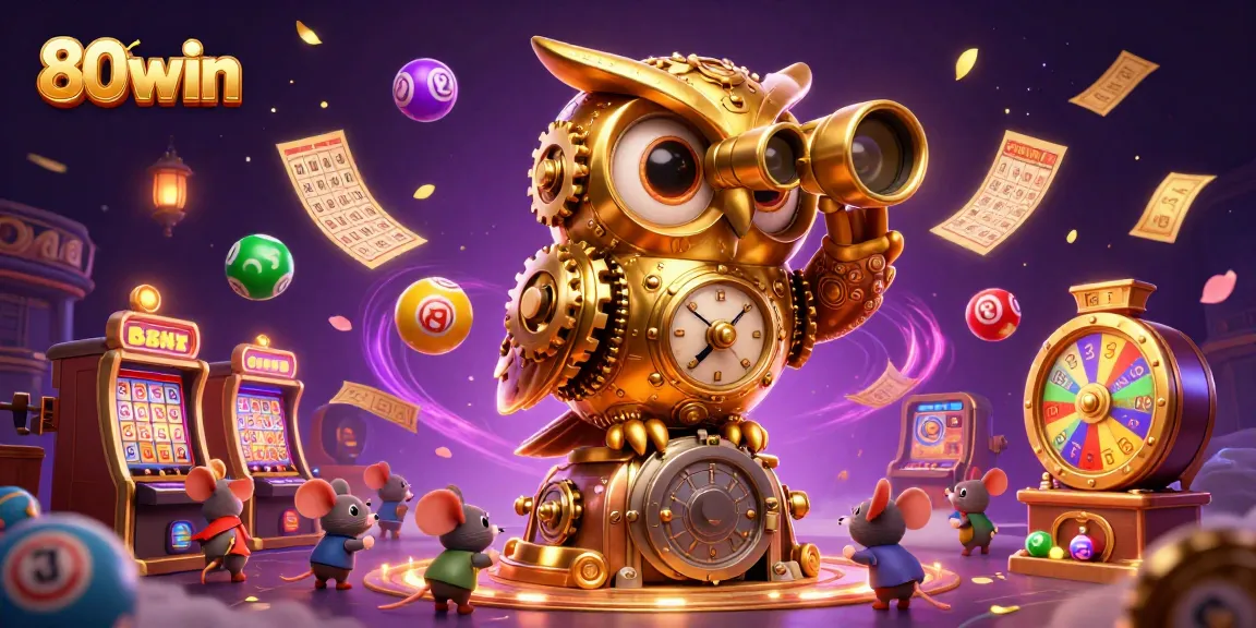 Experience exciting gameplay with 80win's animated golden owl and lively casino elements.