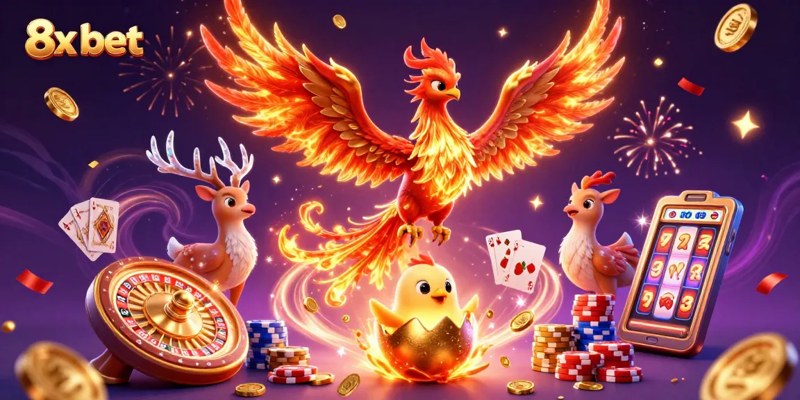Spin to win at 8x bet with vibrant gaming elements in a magical casino scene.