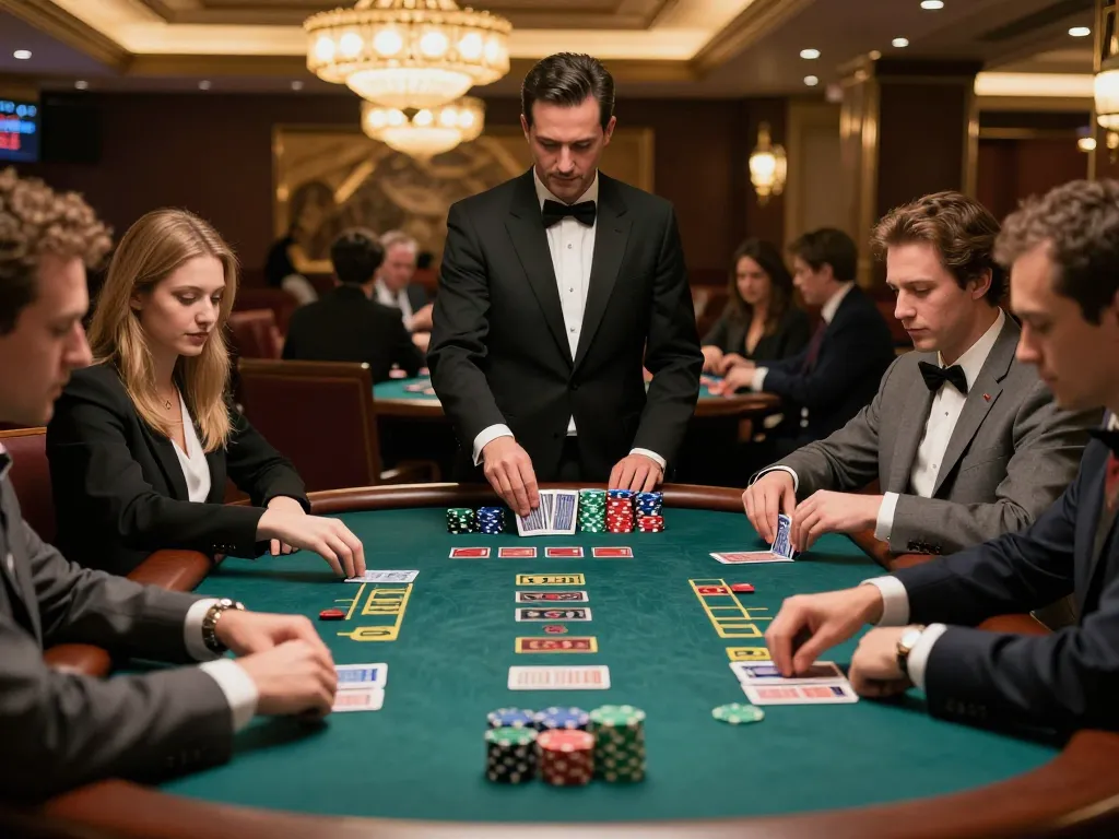 gg88 players strategizing at an elegant blackjack table in a vibrant casino
