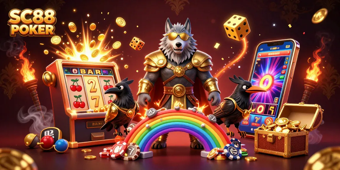 Experience the thrill of SC88 POKER with vibrant visuals of a 3D slot jackpot explosion.