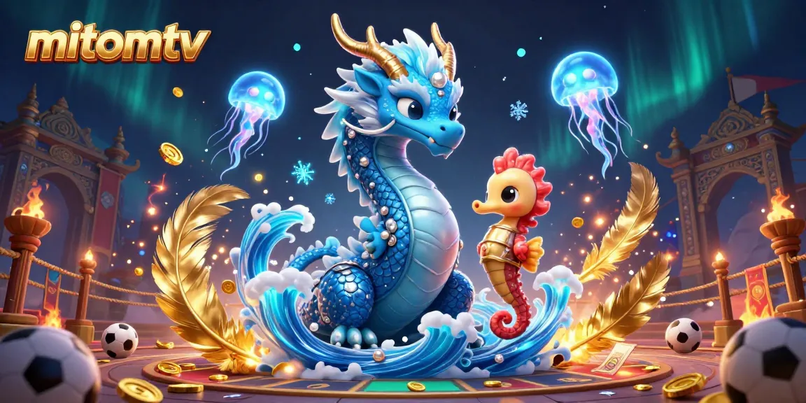 Experience thrilling action with mitomtv featuring a dynamic water dragon, seahorse knight, and neon jellyfish in a vivid betting scene.