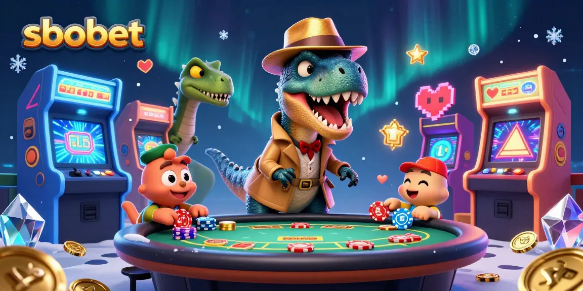 Experience sbobet's thrilling action at a casino scene with cartoon dinosaurs in play.