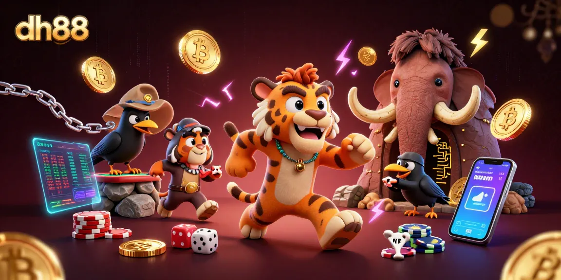 Experience thrilling gaming at dh88, featuring a vibrant prehistoric casino scene with crypto elements.