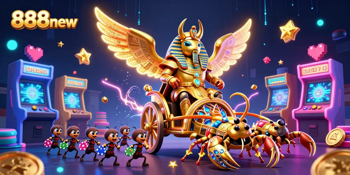 Engage in thrilling gameplay with 888new's vibrant casino-inspired 3D illustration.