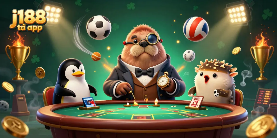 Play exciting games with the j188 tải app at an engaging poker scene with unique characters.