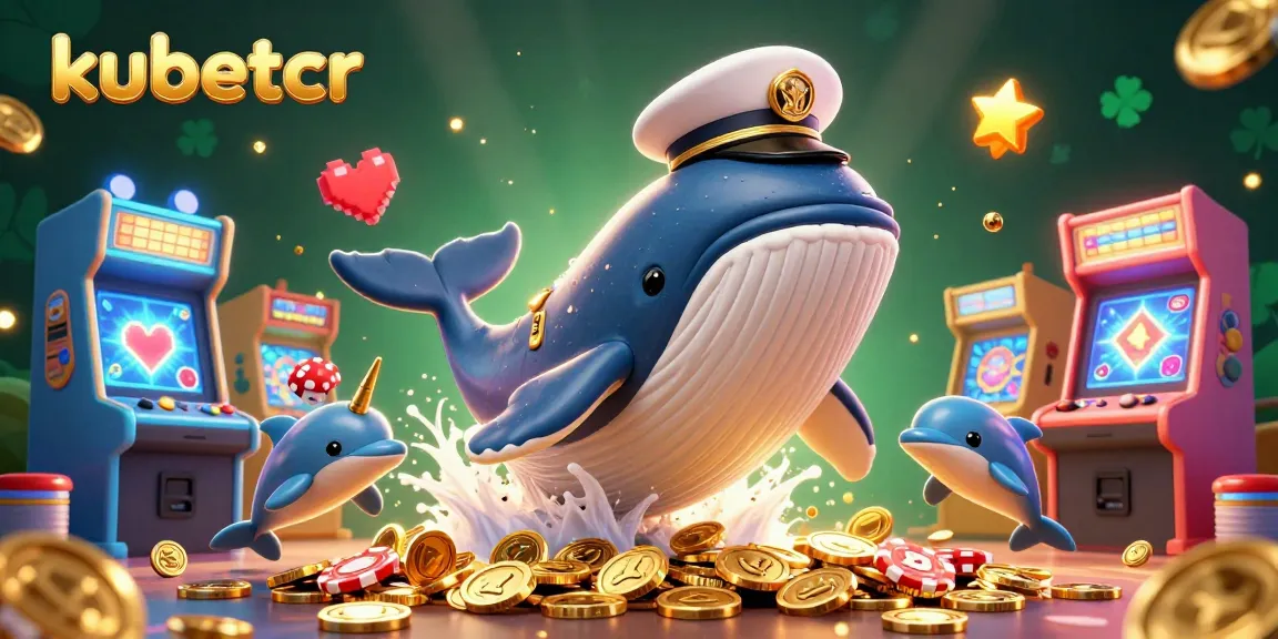 Catch the excitement of kubetcr with a whale and narwhal in a vibrant casino scene full of coins.