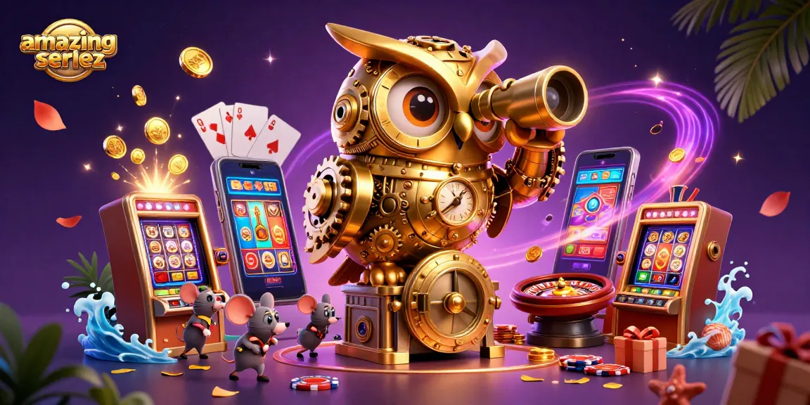 Engage with amazingseriez for exciting slot games and golden rewards amidst a vibrant casino backdrop.