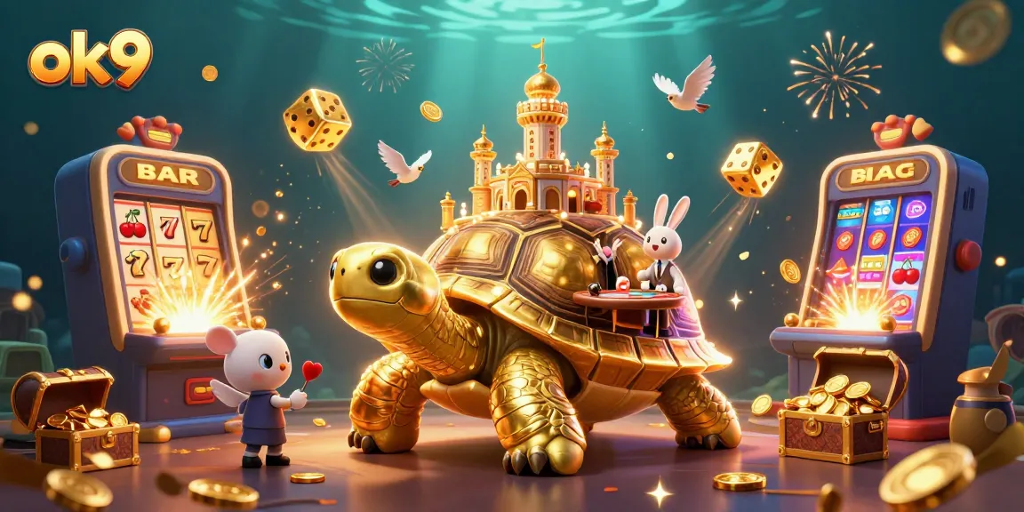 Explore the exciting world of ok9 with a golden tortoise casino scene and vibrant gaming elements.